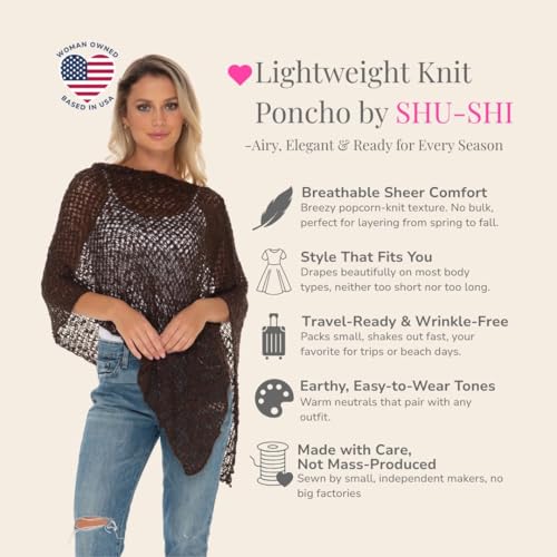 Image of SHU-SHI Summer Ponchos For Women Lightweight Sheer Popcorn Knit Sweater Cape Pullover
