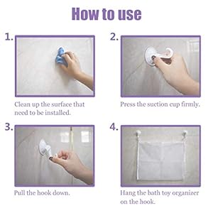 TTSAM Bath Toy Organizer Mesh Storage Organizer Baby Shower Toys Bathtub Net Bag Kids Quick Dry Bathtub Mesh Net Bathtub Toy Holder 2 X Bathroom Storage Bag 6 X Strong Suction Hooks White