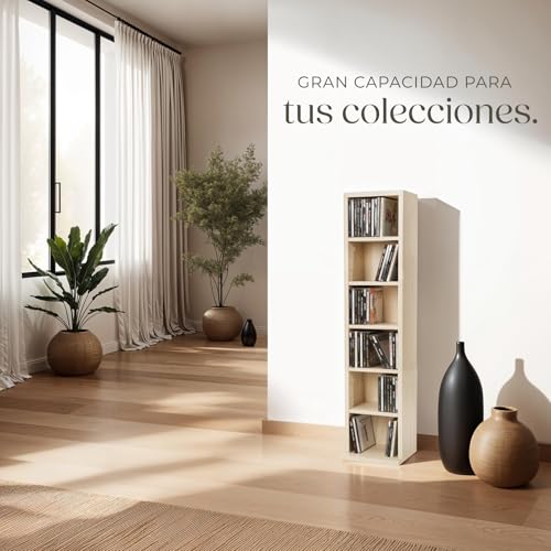 Miniatura 7 de Tectake Estantería De Pared, Efecto Madera, 6 Compartimentos, Estantes Ajustables En Altura, Para 102 Cds, Fácil De Montar, Almacenamiento, Decoración Habitación, Muebles Salón, Librería - Haya