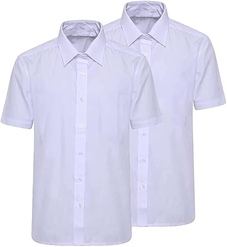 Image of RASH ACCESSORIES 2 Pack Short Sleeve School Uniform Shirts for Boys White and Blue Colour in UK Size Ages 2-18 Years (White,7-8 Years)