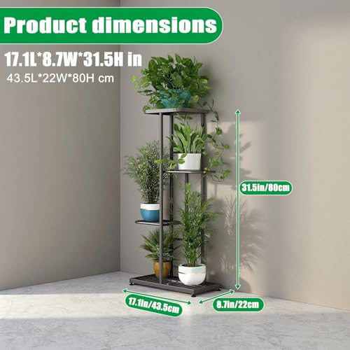 Image of LINZINAR Plant Stand Indoor Outdoor Corner 4 Tier Metal Plant Shelf Patio Plant Rack for Garden Corner Balcony Living Room