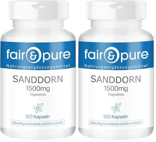Argousier 1500mg Fair & Pure - Complément vegan d'excellence fabriqué en Allemagne (Lot de 2)