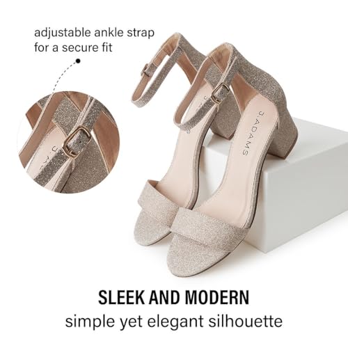 Image of J. Adams Daisy Heeled Sandals - Ankle Strap Low Block, Open Toe Dress Pumps, Chunky Heels - Dressy Shoes for Women - Bridal, Wedding, Summer Sandals