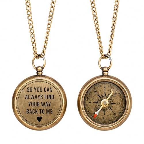 Brújula de Latón Grabada con Cadena y Estuche de Cuero – "Para que siempre puedas encontrar el camino de regreso a mí" – Brújula de Bolsillo Personalizada para Cumpleaños, Aniversario o Bautizo miniatura 1