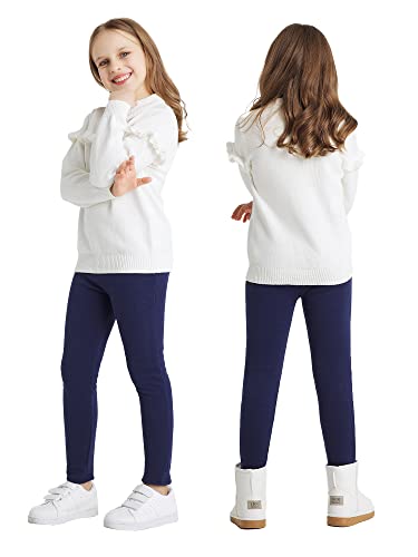 Adorel Girls' Fleece Lined Leggings Thermal Pants Cotton Solid Color Pack Of 2 6-7 Years (Manufacturer Size: 130) Black, Navy Blue #TOP2