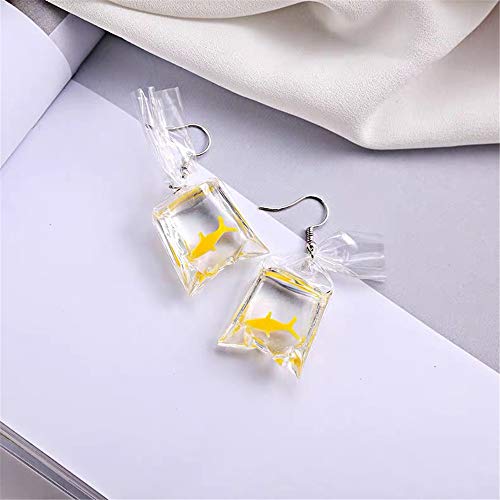 Image of Funny Goldfish Earrings,Water Bag Shape Dangle Hook Earrings Charm Jewelry Gift Earrings for Women-2 Pairs(One Red& One Yellow), Resin