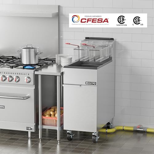 EGGKITPO Commercial Natural Gas Fryer 120,000 BTU 4 Burners Floor Standing Fryer CSA Certified Stainless Steel Deep Fryer with 2 Baskets 50 lb Capacity for Restaurant and Business