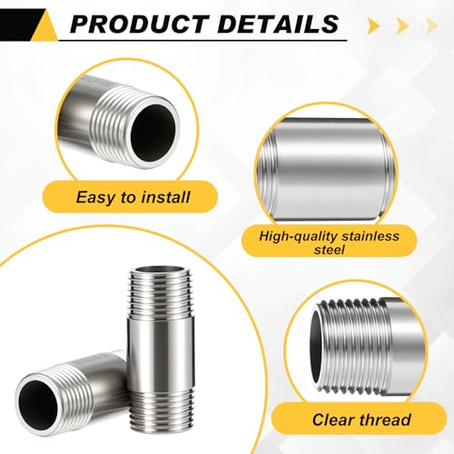 Image of 6 Pcs 304 Stainless Steel 1 /2 NPT Pipe Nipple 2 inch Length
