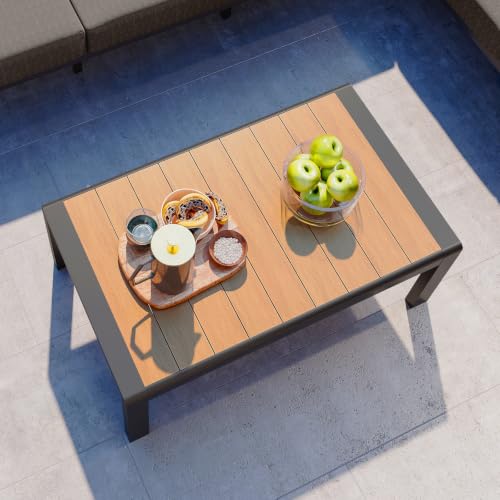 Image of Aluminum Outdoor Patio Coffee Table with PS Wood-Like Table Top