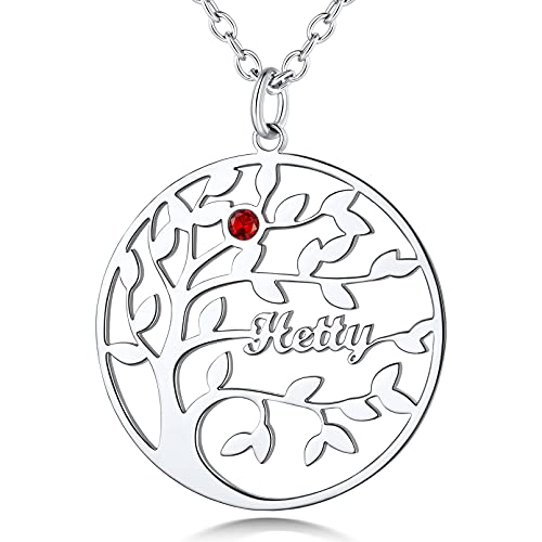 Custom4U Tree Of Life Necklace Personalized with 1-8 Names S925 Silver/Stainless Steel/18k Gold Family Tree Pendant Custom Handmade Birthday Gifts for Mom Grandma Women Gifts for Birthday (G