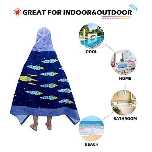 BANGSAUR Children's Hooded Bath Beach Towel, 100% Cotton 50"x30" Wrap, Kids Toddlers Girls Boys 3-12 Years Coverup(Stars) - Image 3