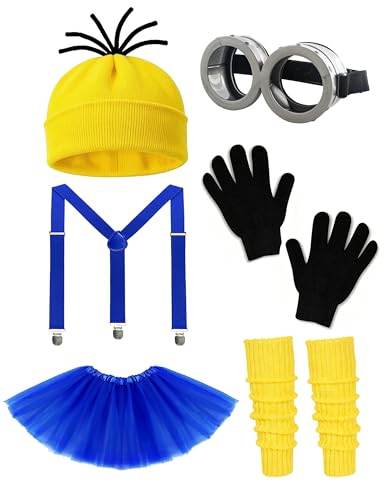 GVVJYXD Women Halloween Costume Yellow Adult Accessories Full Set Goggles Beanie Suspenders Gloves