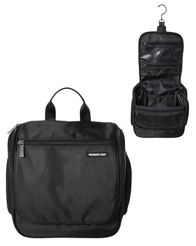 Members Only Hanging Toiletry Bag with Rotating Hook, Black Toiletry