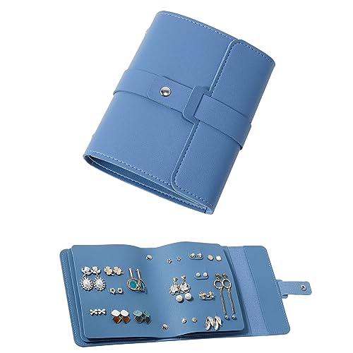 Image of LAKE OF FIRE Earring Holder Organizer with Foldable Book Design Earring Book Organizer, Portable Pu Leather Travel Earring Case (Blue)