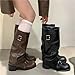 Punk Woman Boots Knee High Platform Chunky Heels Trend Punk Gothic Rock Leather Fashion Women's Shoes Motorcycle Footwear(Brown,8.5US)