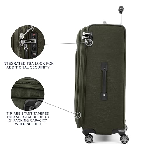 Image of Travelpro Platinum Elite Softside Expandable Checked Luggage, 8 Wheel Spinner Large Suitcase, TSA Lock, Men and Women, Pilot Green, Checked Large 29-Inch