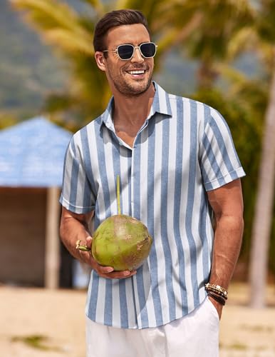 Image of COOFANDY Men's Linen Shirts Short Sleeve Casual Shirts Button Down Shirt for Men Beach Summer Wedding Shirt