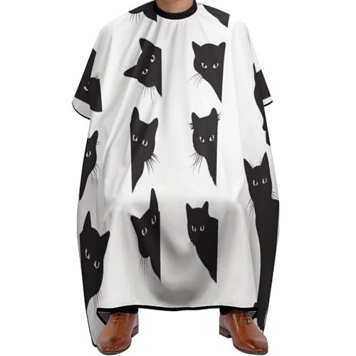 Cape de barbier avec encolure réglable motif chat noir taille unique 144x170 cm pour salon
