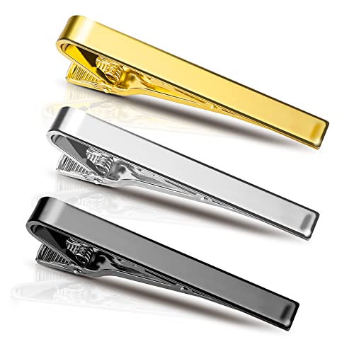 Yolev 3 Stück Krawattennadel Herren Krawattennadeln Krawattenklammer Set Schwarz Gold Silber Krawattennadel Set Regelmäßige Krawatten für Hochzeitstag Business und Alltag