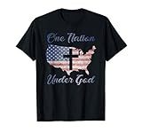 ONE NATION UNDER GOD Christian Cross American Flag USA Map T-Shirt