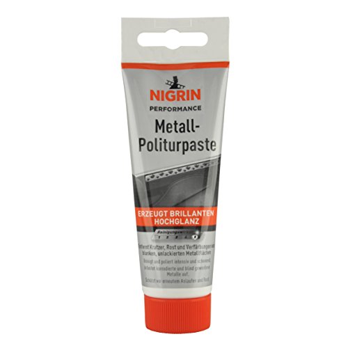 NIGRIN Performance Metall Politurpaste, 75 ml Tube, entfernt Flecken, Rost und Verunreinigungen von Metall-Oberflächen, weiß