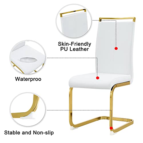 Image of Baysitone Modern Dining Chairs Set of 8, Side Dining Room Chairs with Golden Legs, Kitchen Chairs with Faux Leather Padded Seat High Back for Dining Room, Kitchen, Living Room White