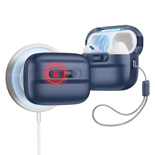 Image of ESR for AirPods Pro 2 Case (2023 /2022 /2019, 2nd /1st Gen), Compatible with AirPods Pro 2 (USB-C /Lightning Cable), MagSafe Ready, Magnetic Lid Lock, Full Drop Protection Cover with Lanyard, Navy Blue