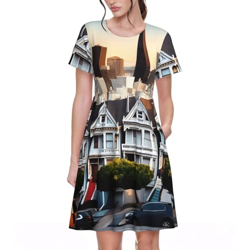 Robe décontractée manches courtes San Francisco à imprimé doux léger