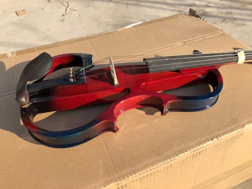 Image of Vetimobato Electric Violin 4 /4 Full Size Solid Wood Silent Violin Set for Adults Beginner Practice Electric Fiddle with Ebony Fittings Hard Case & Bow(4 String Red & Blue)