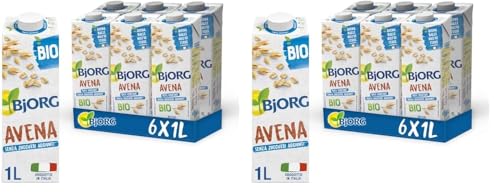 BJORG Bevanda di Avena Biologica, Vegetale, Basso Contenuto di Grassi, Senza Zuccheri Aggiunti, Gusto Pieno, Vegan, 6x1L (Confezione da 2)