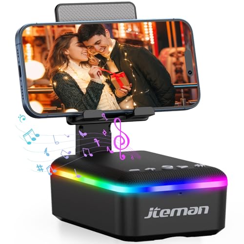 JTEMAN Gifts for Men Women,Cell Phone Stand with Bluetooth Speaker,LED Light,and Lanyard,Cool Tech Gadgets,Unique Birthday Gifts for Men Husband Mom Dad