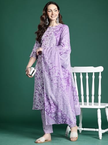 Image of INDO ERA Women Pure Cotton Kurta Set with Dupatta | Festive Suit Set, 11047