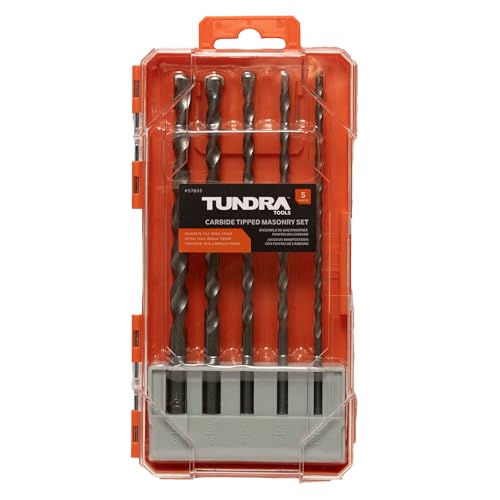 Tundra Tools 5 Piece Masonry Drill Bit Set 57805, Carbide Tipped Masonry Set, cuts Concrete, Stone, Tile, Brick, and Other Masonry Materials