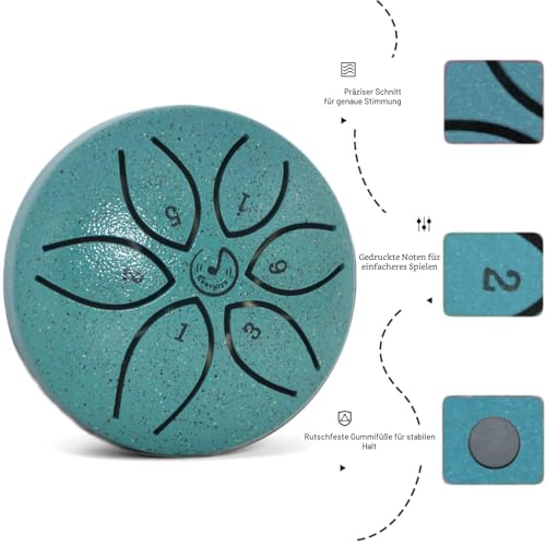 mini steel tongue drum Regentrommel Stahlzungentrommel 3 Zoll 6 Töne C-Key Handpan Drum Percussion Instrument Ätherische Trommel mit Stofftasche, Musikbuch und Schlägel, Musik Geschenk