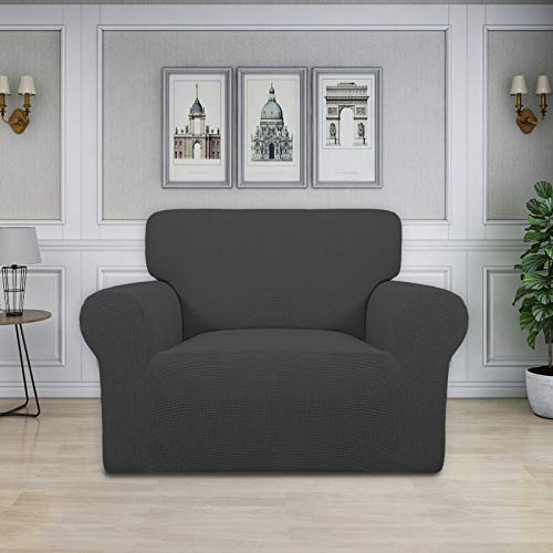 Image of Easy-Going Stretch Oversized Chair Sofa Slipcover 1-Piece Couch Sofa Cover Furniture Protector Soft with Elastic Bottom for Kids Spandex Jacquard Fabric Small Checks Dark Gray