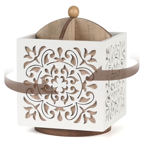Rotating-Utensil-Holder-for-Kitchen-Counter-Wood-Utensil-Organizer-Silverware-Organizer-Rustic-Cutlery-Holder-Utensil-Crock-White-Flatware-Organizer-Utensil-Caddy-for-Forks-Spoons-Knives Rotating Utensil Holder for Kitchen Counter Wood Utensil Organizer Silverware Organizer Rustic Cutlery Holder Utensil Crock White Flatware Organizer Utensil Caddy for Forks Spoons Knives
