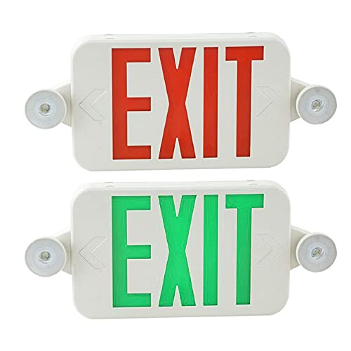 EXITLUX 2 PACK Red & Green Led Exit Sign with Emergency Lights and Battery Backup Operated Powered Green Exit Lights Exit only Sign-UL Listed 120-277VAC Fire Exit Signs Lighting for Room,Street,Window.Stairs.