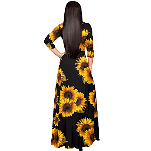Image of FANDEE Plus Size Maxi Dress for Women Casual Summer Sundress V-Neck 3 /4 Sleeve