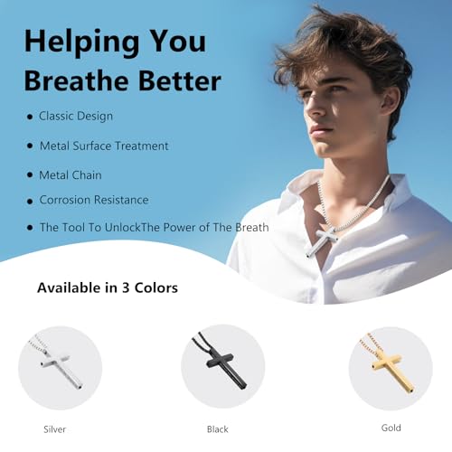 Cross Breathing Necklace to Quit Smoking for Men & Women – Stainless Steel Anxiety Relief Necklace, Stop Smoking Inhaler, Breathlink & Noluva Inspired Design,Gold41:104