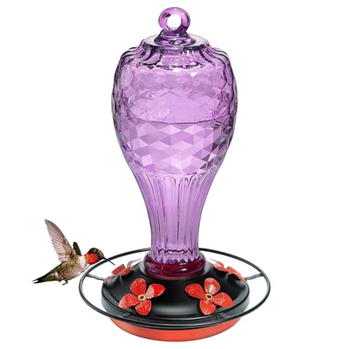 Jarkyfine Blown Hand Glass Hummingbird Feeder for Outdoors Hanging, Easy Clean & Refill, Gift for Mom Bird