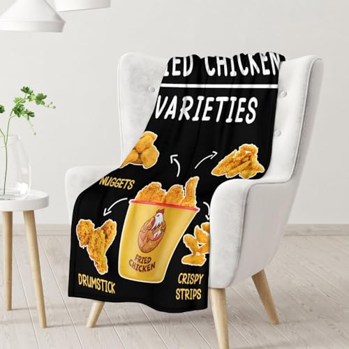 Mercuryelf Chicken Nugget Blanket - Soft, Fuzzy & Warm - 50x60 Inches Flannel Throw Blankets for Living Room, Sofa - Black Novelty Throws Gift for Teens