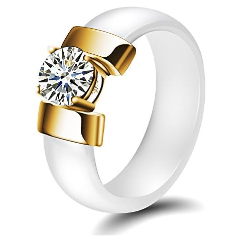 MYNENEY Ceramic Rings with Cubic Zirconia Cover