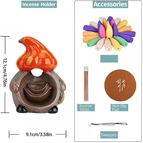 Pumpkin Waterfall Incense Holder, Ceramic Backflow Incense Burner, Handmade Cone Incense Holder With 20 Incense Cones, 30 Incense Sticks For Yoga, Meditation, Home Decor (Pumpkin Elf King/Corn) #TOP1