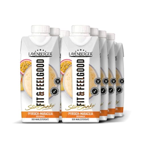Layenberger Fit+Feelgood Slim Shake Pfirsich-Maracuja, Trinkfertige Mahlzeit zur Gewichtsabnahme und -kontrolle, ersetzt eine Mahlzeit bei nur 208 kcal, glutenfrei, laktosefrei, (8 x 330ml)