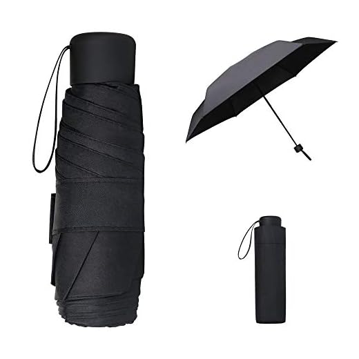 Vicloon Mini Paraguas, Paraguas de Viaje Prtátil Paraguas Plegable Antiviento, Paraguas Compacto Plegable de Tela de Goma Negra 210T, Impermeable de Secado Rápido y Resistente a los Rayos UV