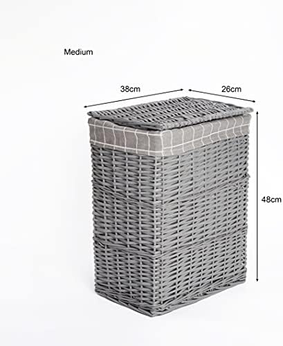 Grey Paint Laundry Wicker Basket Cotton Lining With Lid (Medium)
