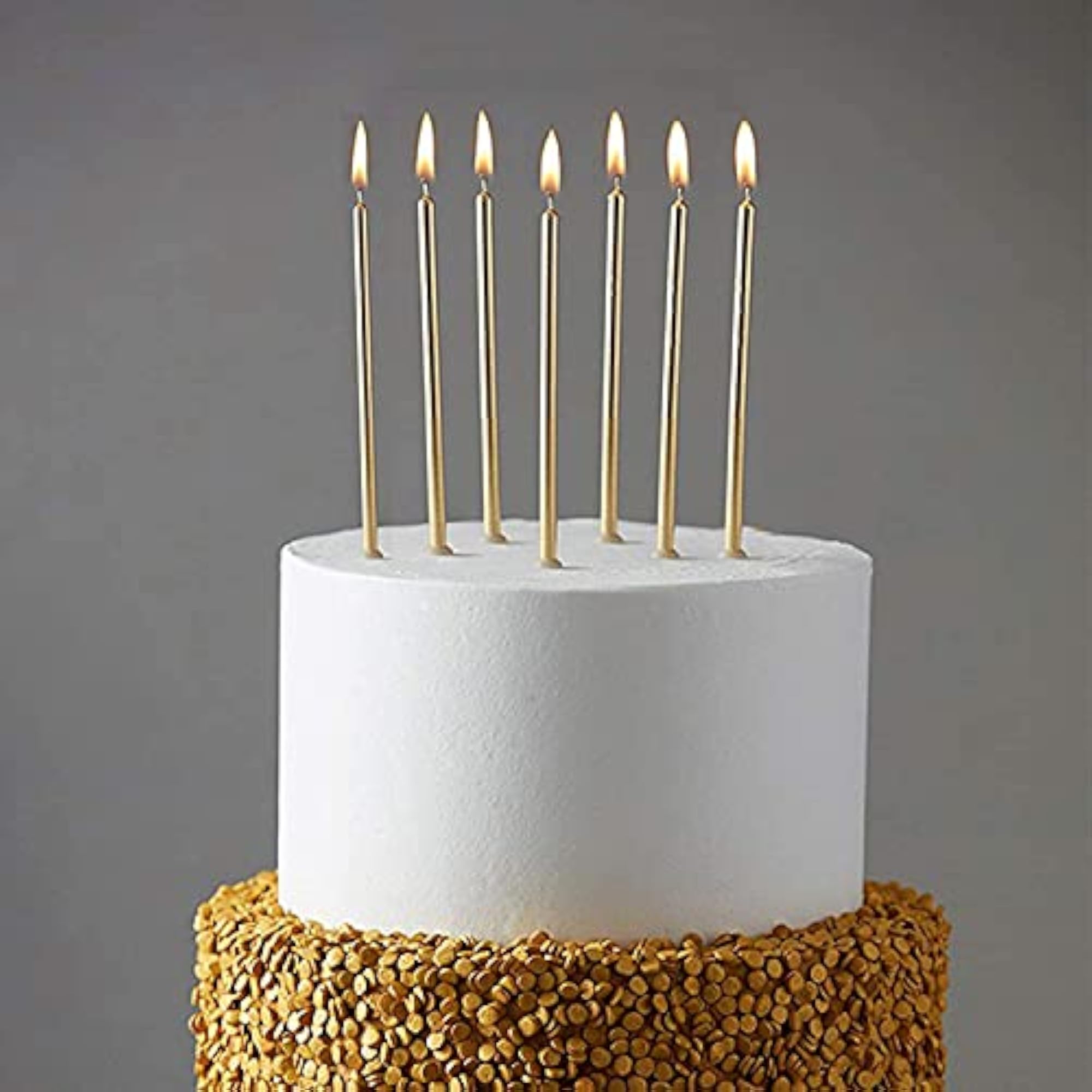 Long Thin Metallic Birthday Cake Candles, Gold