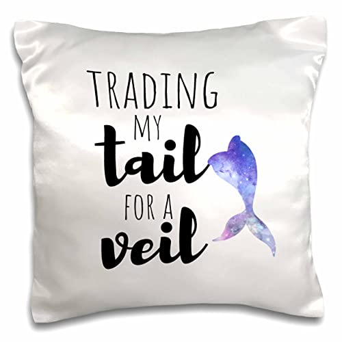 3dRose Stamp City-Typography-Trading Veil. Black Lettering and Purple Mermaid Tail (pc-322429-1) Pillow Case, White