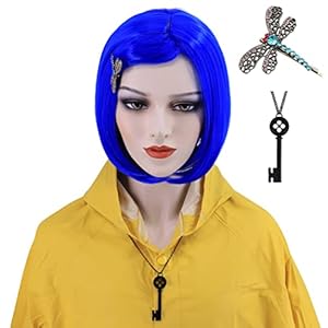 Hulaidywig Short Straight Bob Hair Wig with Bangs for Women,Natural Synthetic Straight Wigs for Daily Party Halloween Cosplay (Blue # 2)