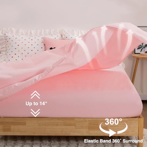 Image of A Nice Night Colorful Heart Love Pattern Bedding Set,Ruffle 6 Piece Bed in a Bag Matching Sheet Set,Princess Chic Style,White Comforter Sets Room Decor for Girls,Twin